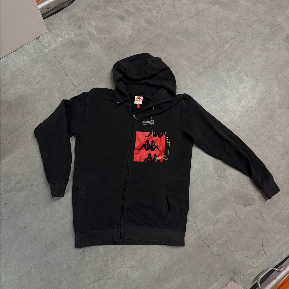 Kappa Black Zip-Up Hoodie with Red Accents